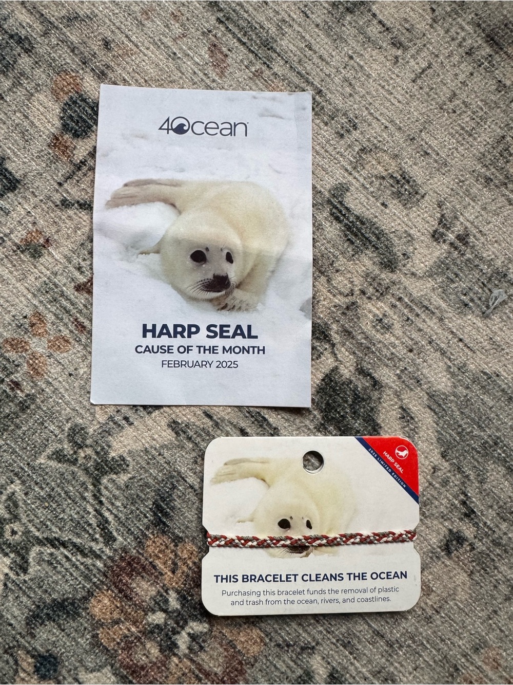 4ocean Harp Seal Charity Bracelet - White & Red Braided